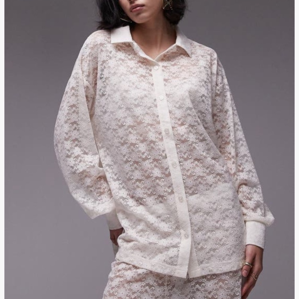 Topshop Oversized Lace button up blouse